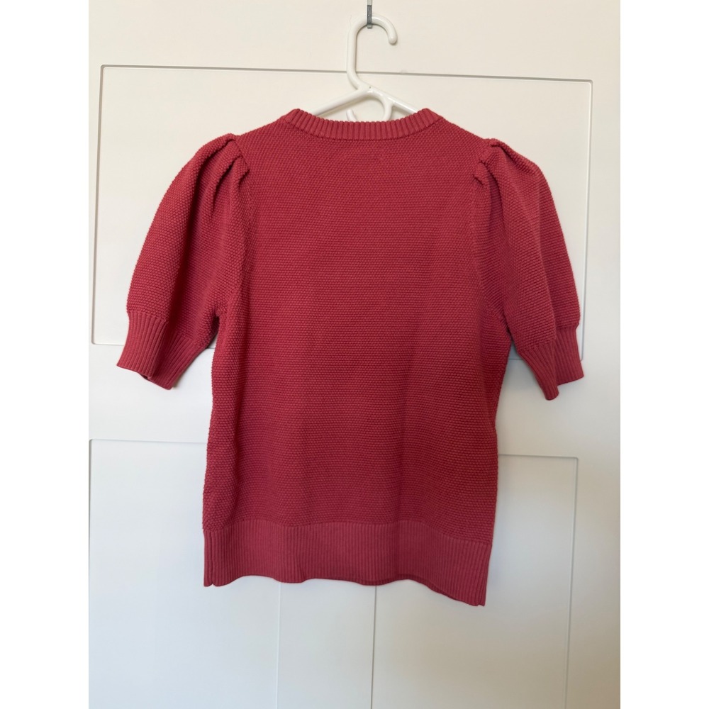 Nine West Sweater Rose Red Viscose Blend Puff Sleeve Textured Knit Top XS - Picture 5 of 5